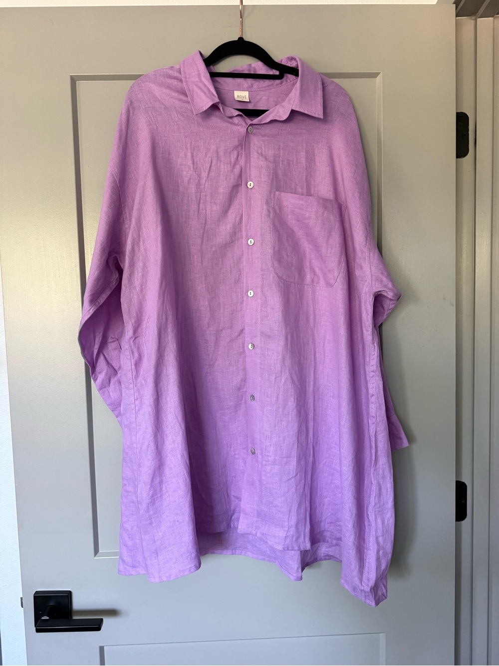 ROVE Summer Shirt Dress Button Down 100% Cotton Purple Relaxed Womens Medium